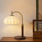 Traditional Chinese Round Oval Cone Flower Pattern Iron Fabric 1-Light Table Lamp For Bedroom