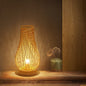 Contemporary Boho Wood Bamboo Weaving Lantern Shape 1-Light Table Lamp For Bedroom