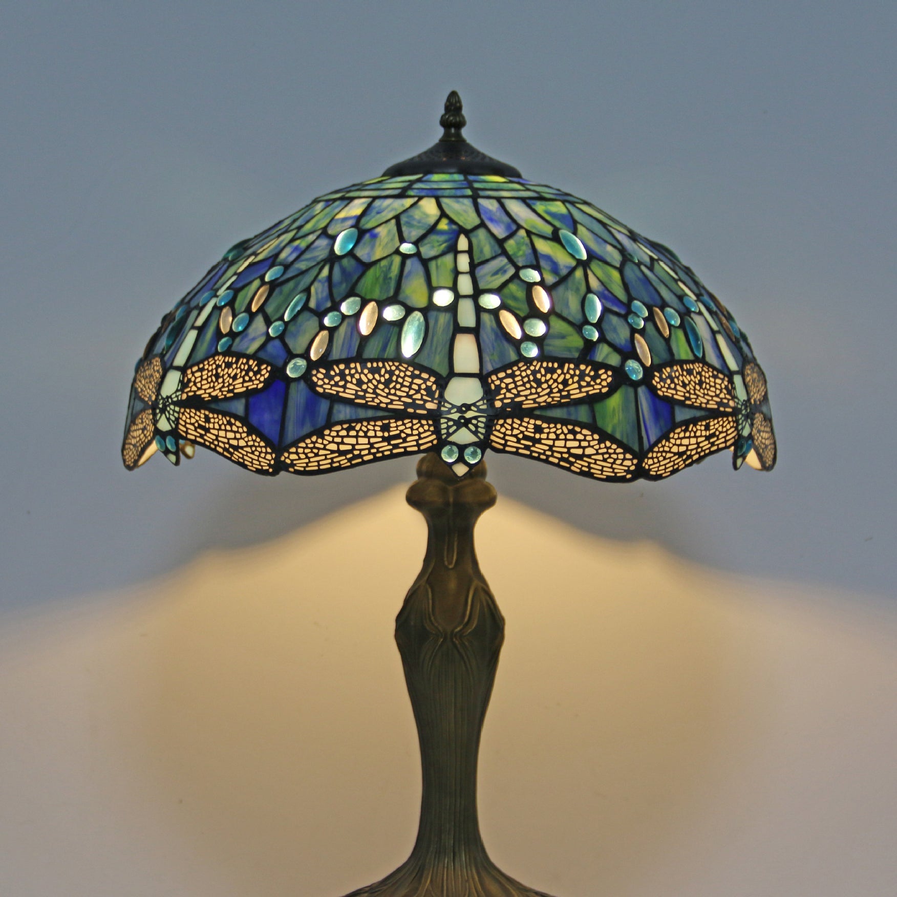 Traditional Tiffany Dome Resin Colorful Glass 2-Light Table Lamp For Living Room