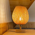 Traditional Japanese Round Base Hand Knitted Weaving Bamboo Wood Metal 1-Light Table Lamp For Bedroom