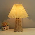 Contemporary Boho Pleated Drum Fabric Rattan LED Table Lamp For Bedroom