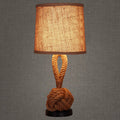 Contemporary Retro Drum Shape Twisted Rope Linen Iron 1-Light Table Lamp For Bedroom
