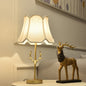 Contemporary Creative Drum Shape Pleated Brass Linen Deer Horn 1-Light Table Lamp For Bedroom