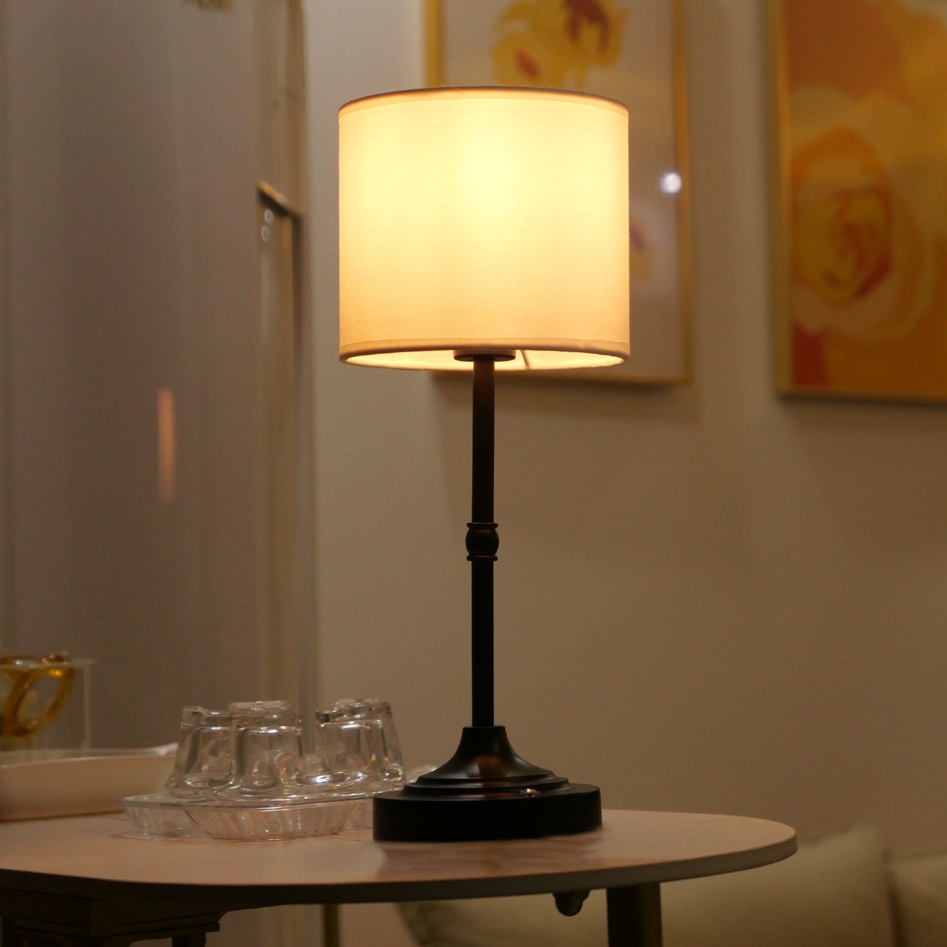 Modern Minimalist Cylinder Shape Fabric Iron 1-Light Table Lamp For Bedroom
