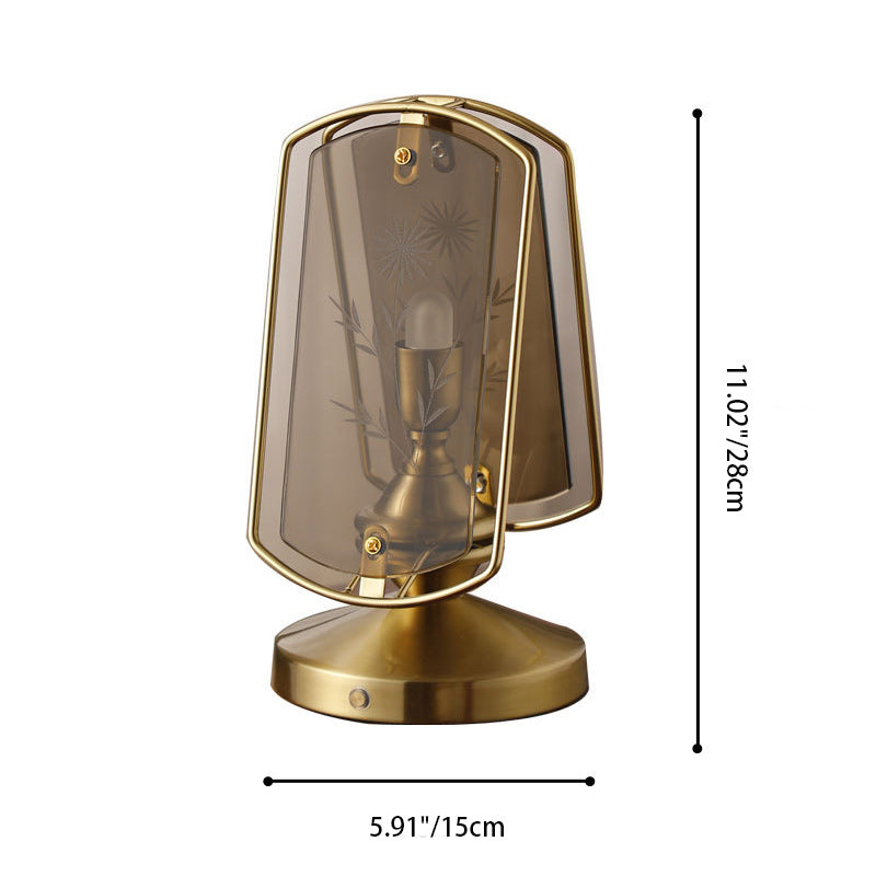 Traditional Vintage Rectangular Oval Disc Base Iron Acrylic 1-Light Table Lamp For Bedroom