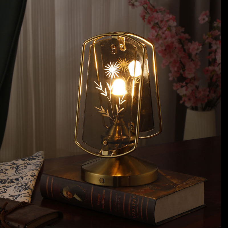 Traditional Vintage Rectangular Oval Disc Base Iron Acrylic 1-Light Table Lamp For Bedroom