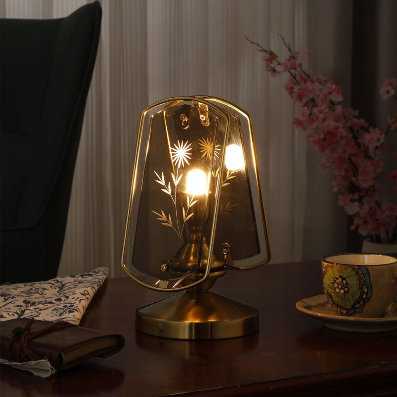 Traditional Vintage Rectangular Oval Disc Base Iron Acrylic 1-Light Table Lamp For Bedroom