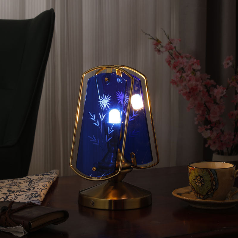 Traditional Vintage Rectangular Oval Disc Base Iron Acrylic 1-Light Table Lamp For Bedroom