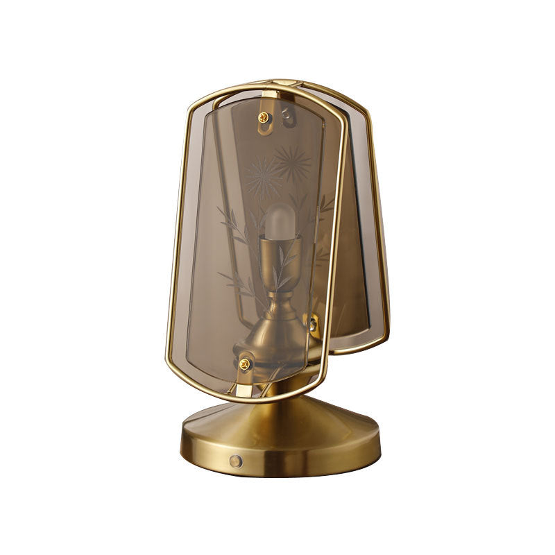 Traditional Vintage Rectangular Oval Disc Base Iron Acrylic 1-Light Table Lamp For Bedroom