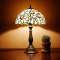 Traditional Tiffany Half Round Oval Lotus Flower Stained Glass Alloy 1-Light Table Lamp For Bedroom