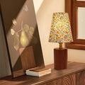Traditional Vintage Round Table Sphere Cylinder Base Floral Trim Solid Wood Fabric LED Table Lamp For Bedroom