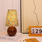 Traditional Vintage Round Table Sphere Cylinder Base Floral Trim Solid Wood Fabric LED Table Lamp For Bedroom