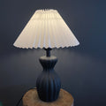 Contemporary Scandinavian Oval Bottle Striped Round Table Pleated Ceramic Fabric 1-Light Table Lamp For Bedroom