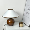 Traditional Vintage Round Table Ball Wooden Fabric 1-Light Table Lamp For Bedroom
