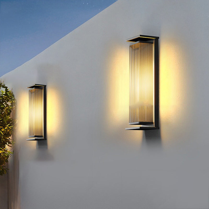 Modern Minimalist Solar Waterproof Rectangle Stripe Stainless Steel PC LED Outdoor Wall Sconce Lamp For Garden