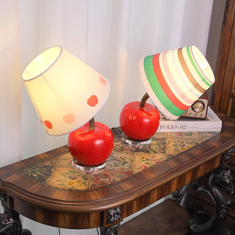 Contemporary Creative Cute Apple Rainbow Stripe Curved Ball Round Table Resin Hardware Fabric 1-Light Table Lamp For Bedroom