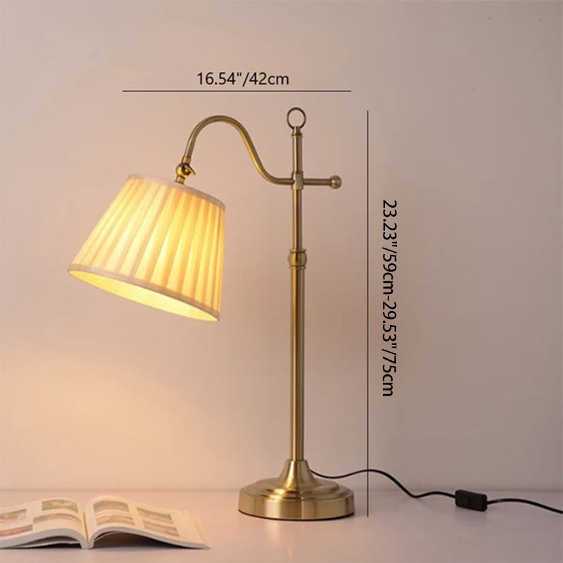 Traditional Vintage Round Table Curved Disc Base Iron Fabric 1-Light Table Lamp For Bedroom