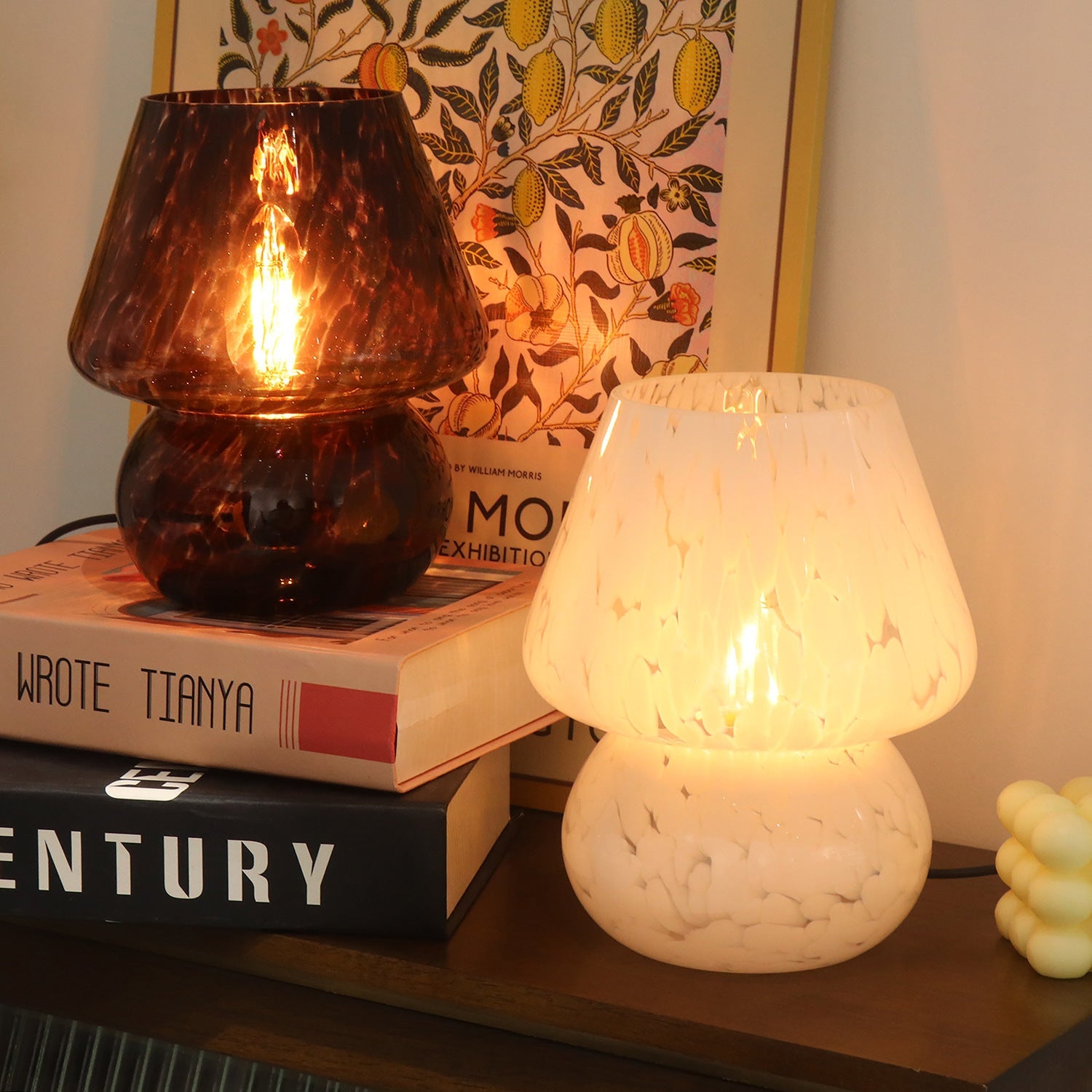 Contemporary Creative Oval Round Table Spotted Mushroom Glass 1-Light Table Lamp
