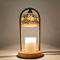 Traditional Vintage Spherical Dotted Rhombus Floral Square Round Base Iron Wood Glass 1-Light Melting Wax Table Lamp For Bedroom
