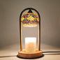 Traditional Vintage Spherical Dotted Rhombus Floral Square Round Base Iron Wood Glass 1-Light Melting Wax Table Lamp For Bedroom