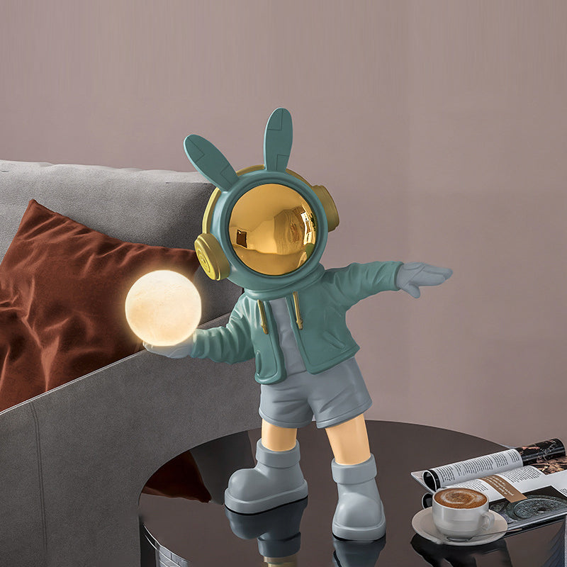 Contemporary Creative Cartoon Kids Astronaut Rabbit Resin PC LED Table Lamp For Bedroom