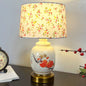 Traditional Chinese Oval Cylinder Persimmon Tree Branch Ceramic Metal Fabric 1-Light Table Lamp For Bedroom