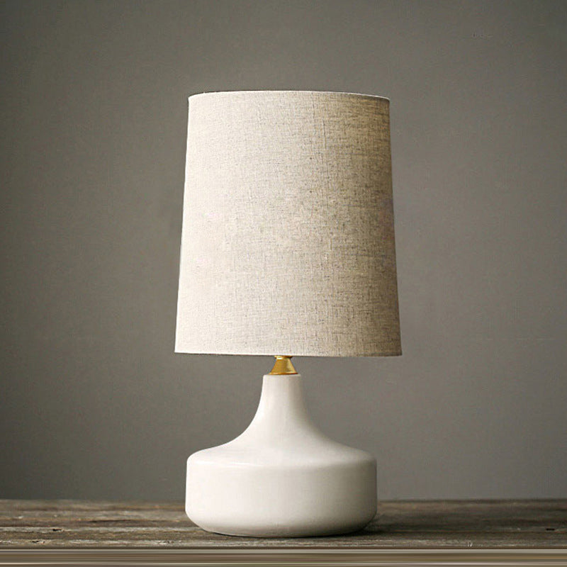 Contemporary Scandinavian Cylinder Round Table Ceramic Metal Fabric 1-Light Table Lamp For Bedroom
