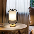 Contemporary Scandinavian Oval Cylinder Solid Wood Metal Fabric 1-Light Table Lamp For Bedroom