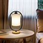 Contemporary Scandinavian Oval Cylinder Solid Wood Metal Fabric 1-Light Table Lamp For Bedroom