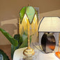 Traditional Vintage Half Round Tassel Bamboo Leaf Pattern Iron Fabric 1-Light Table Lamp For Bedroom