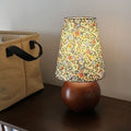 Traditional French Pastoral Floral Print Fabric Round Shade Solid Wood Base 1-Light Table Lamp For Bedroom