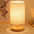 Traditional Vintage Fabric Cylinder Shade Wood Base USB LED Table Lamp For Bedroom