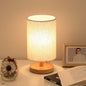 Traditional Vintage Fabric Cylinder Shade Wood Base USB LED Table Lamp For Bedroom