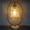 Traditional Vintage Hemp Rope Weaving Cage Wood Base 1-Light Table Lamp For Bedroom