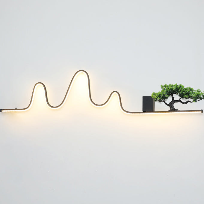 Contemporary Creative Aluminum Arc Linear PVC Simulated Pine Wood LED Waterproof Outdoor Wall Sconce Lamp For Garden