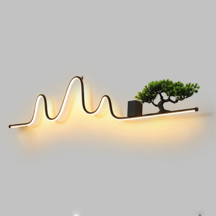 Contemporary Creative Aluminum Arc Linear PVC Simulated Pine Wood LED Waterproof Outdoor Wall Sconce Lamp For Garden