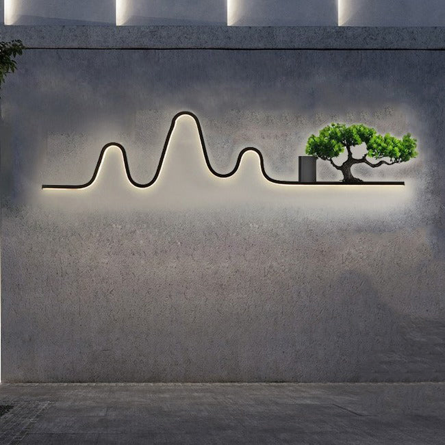 Contemporary Creative Aluminum Arc Linear PVC Simulated Pine Wood LED Waterproof Outdoor Wall Sconce Lamp For Garden