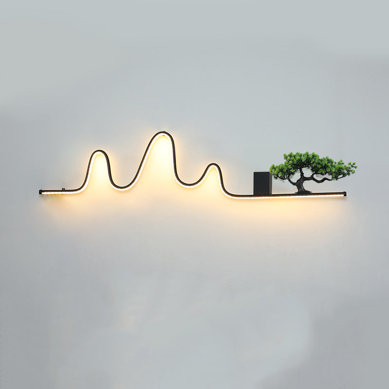 Contemporary Creative Aluminum Arc Linear PVC Simulated Pine Wood LED Waterproof Outdoor Wall Sconce Lamp For Garden