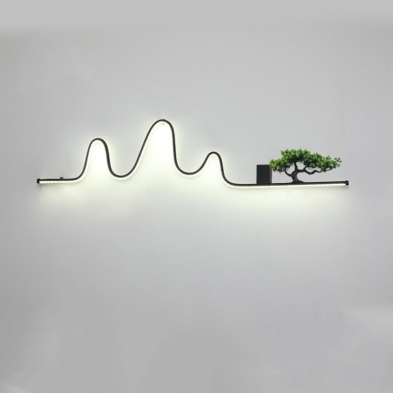 Contemporary Creative Aluminum Arc Linear PVC Simulated Pine Wood LED Waterproof Outdoor Wall Sconce Lamp For Garden