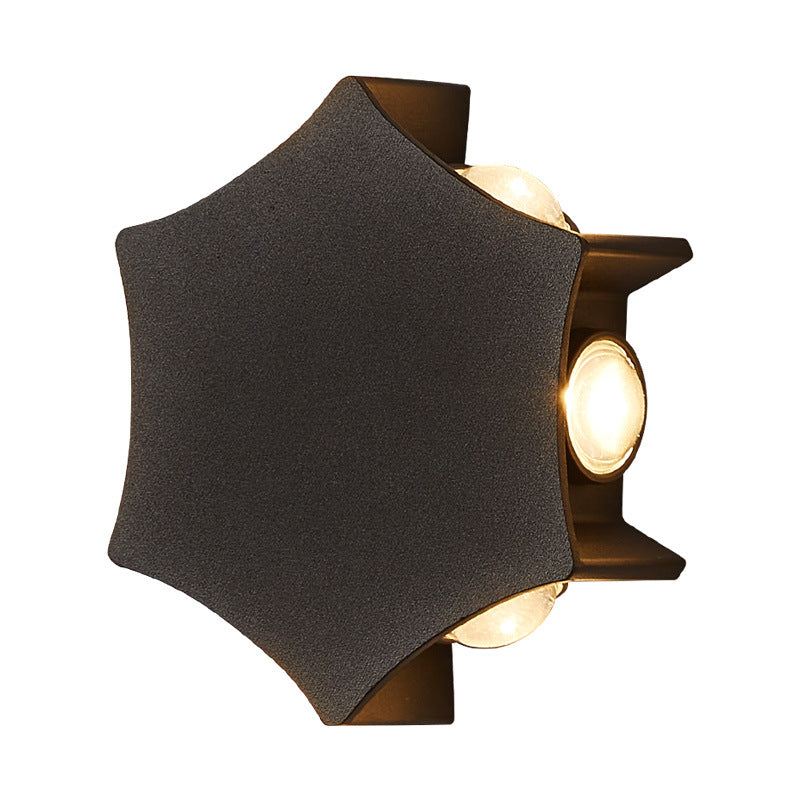 Contemporary Industrial Aluminum Curved Hexagon LED Waterproof Outdoor Wall Sconce Lamp For Garden
