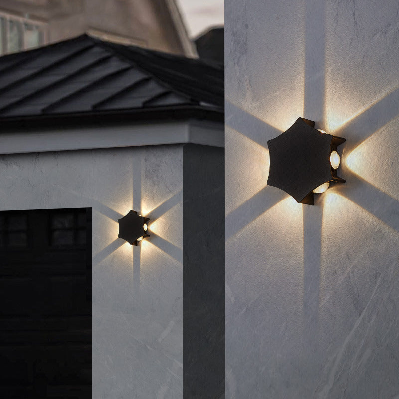 Contemporary Industrial Aluminum Curved Hexagon LED Waterproof Outdoor Wall Sconce Lamp For Garden