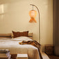 Traditional Vintage Bamboo Weaving Round Marble Base 1-Light Standing Floor Lamp For Dining Room