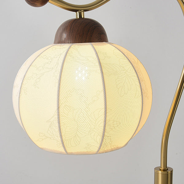 Traditional Vintage Fabric Lantern Shade Arc Iron Rod 1-Light Table Lamp For Study