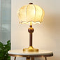 Traditional Vintage Flower Pattern Fabric Shade Wood Iron Rod 2-Light Table Lamp For Study