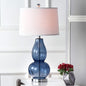 Contemporary Creative Double Gourd Glass Fabric Round Shade 1-Light Table Lamp For Study