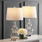 Contemporary Creative Double Gourd Glass Fabric Round Shade 1-Light Table Lamp For Study