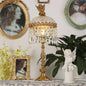 Contemporary Creative Antique Brass Carved Base Glass Crystal Shade 1-Light Table Lamp For Study