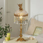 Contemporary Creative Antique Brass Carved Base Glass Crystal Shade 1-Light Table Lamp For Study