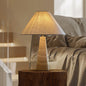 Traditional Japanese Fabric Conical Shade Yellow Travertine Base 1-Light Table Lamp For Study