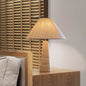 Traditional Japanese Fabric Conical Shade Yellow Travertine Base 1-Light Table Lamp For Study